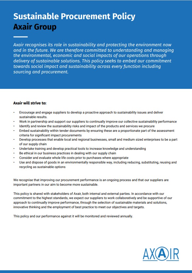 Axair Fans Sustainable Procurement Policy Axair Fans Sustainable Procurement Policy